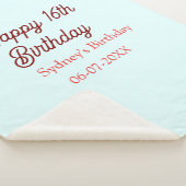 Pastel blue red happy 16th birthday name date eleg sherpa deken (3/4)