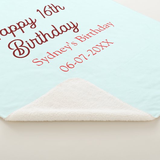 Pastel blue red happy 16th birthday name date eleg sherpa deken (3/4)