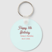 Pastel blue red happy 16th birthday name date eleg sleutelhanger (Achterkant)