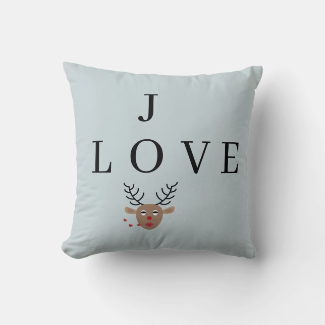 Pastel Blue Reindeer Love Joy Festive Kerstmis Kussen (Voorkant)