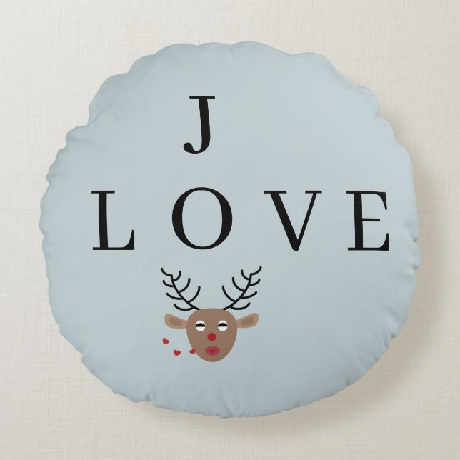 Pastel Blue Reindeer Love Joy Festive Kerstmis Rond Kussen (Voorkant)