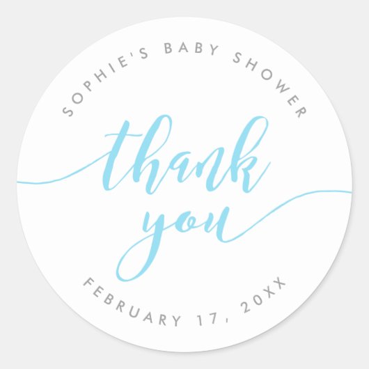 Pastel Blue Relax Script Bedankt Ronde Sticker (Voorkant)