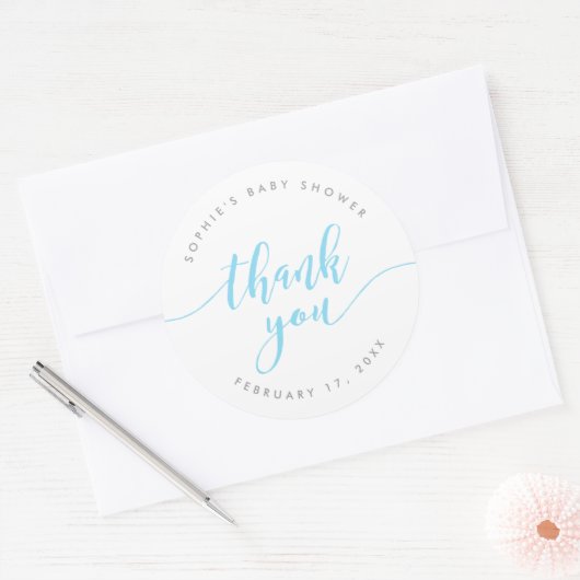 Pastel Blue Relax Script Bedankt Ronde Sticker (Envelop)