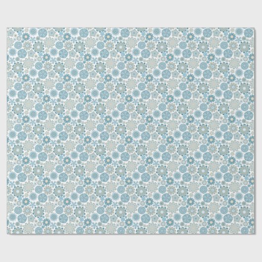 Pastel Blue Retro Abstracte kerstsnowflakes Cadeaupapier (Vlak)