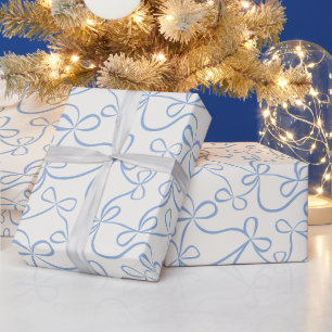 Pastel Blue Ribbon Bows op White Modern Holiday Cadeaupapier