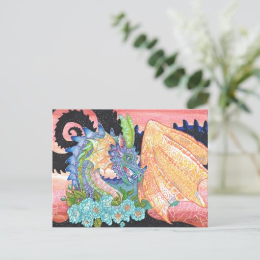 Pastel Blue Roos Dragon Briefkaart (Staand voorkant)
