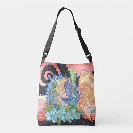 Pastel Blue Roos Dragon Crossbody Tas (Achterkant)