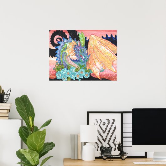 Pastel Blue Roos Dragon Poster (Thuiskantoor)