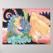 Pastel Blue Roos Dragon Poster (Voorkant)