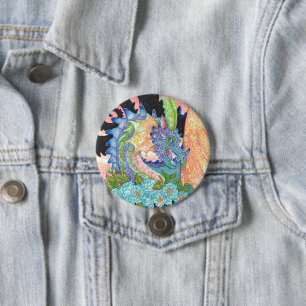 Pastel Blue Roos Dragon Ronde Button 7,6 Cm