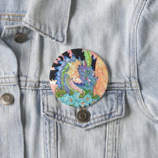 Pastel Blue Roos Dragon Ronde Button 7,6 Cm (In situ)