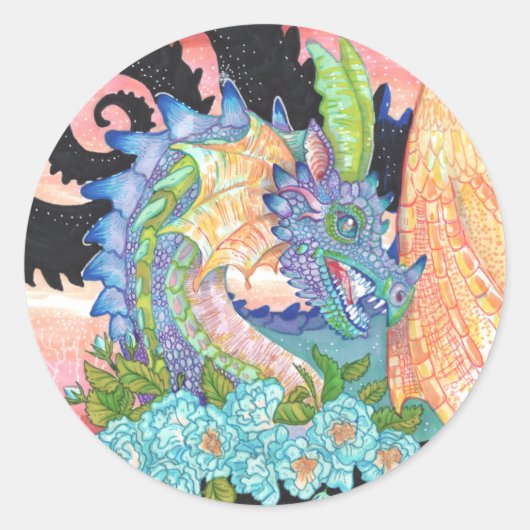 Pastel Blue Roos Dragon Ronde Sticker (Voorkant)