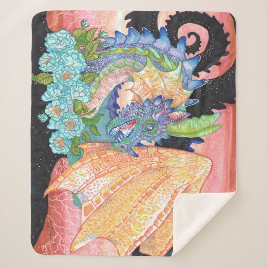 Pastel Blue Roos Dragon Sherpa Deken (Voorkant)