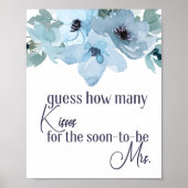 Pastel Blue Roos Floral raad hoeveel kisses er spe Poster (Voorkant)