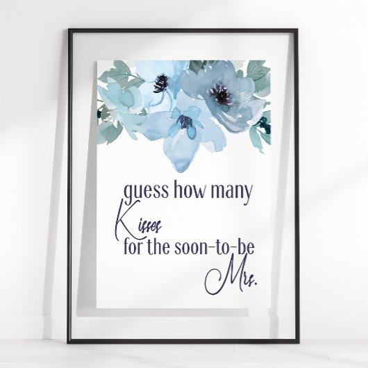 Pastel Blue Roos Floral raad hoeveel kisses er spe Poster