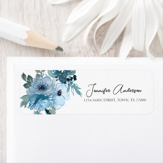 Pastel Blue Rozen Floral Weddenschap Label (Insitu)