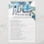 Pastel Blue Rozen Wedding Game die de bruid kent Flyer (Voorkant)