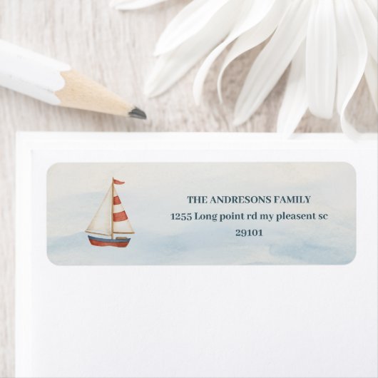 Pastel Blue Sailboat Nautisch Adreslabel | Ahoy Etiket (Insitu)