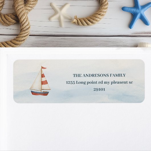Pastel Blue Sailboat Nautisch Adreslabel | Ahoy Etiket