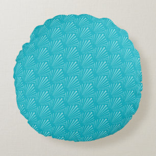 Pastel Blue Seashell Silhouette Diagonal Lines Art Rond Kussen