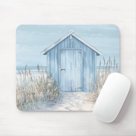 PASTEL BLUE SEASIDE BEACH HUT BY THE OCEAN MUISMAT (Met muis)