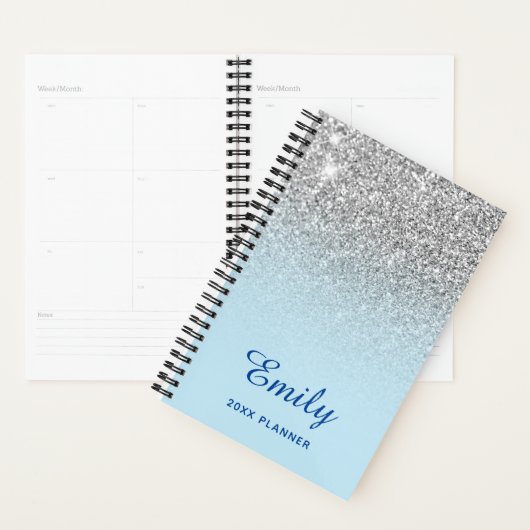 Pastel Blue Silver Glitter Ombre Persoonlijk Planner (Display)