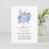 Pastel Blue & Silver  Roos Virtual Weddenschap Kaart (Staand voorkant)