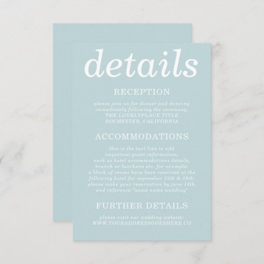 Pastel Blue Simple modern Kaart (Voorkant / Achterkant)