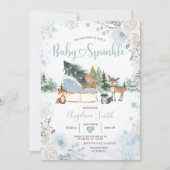 Pastel Blue Sleigh Winter Animals Baby Sprinkle Kaart (Voorkant)