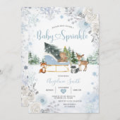 Pastel Blue Sleigh Winter Animals Baby Sprinkle Kaart (Voorkant / Achterkant)