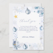 Pastel Blue Snowflake Floral Winter Baby Shower  Bedankkaart (Voorkant)