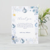 Pastel Blue Snowflake Floral Winter Baby Shower  Bedankkaart (Staand voorkant)