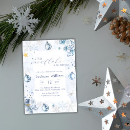 Pastel Blue Snowflake Floral Winter Baby Shower Kaart