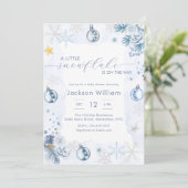 Pastel Blue Snowflake Floral Winter Baby Shower Kaart (Staand voorkant)