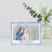 Pastel Blue Sparkle Snow Bokeh Kerstfoto Feestdagenkaart (Staand voorkant)