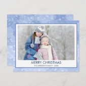 Pastel Blue Sparkle Snow Bokeh Kerstfoto Feestdagenkaart (Voorkant / Achterkant)