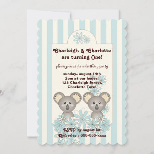 Pastel Blue Stripe Baby Koala Twin Kids Kaart