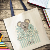 Pastel Blue Stripe Cute Baby Koala Aangepast Tote Bag