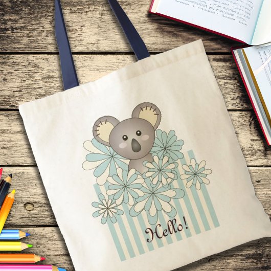 Pastel Blue Stripe Cute Baby Koala Aangepast Tote Bag