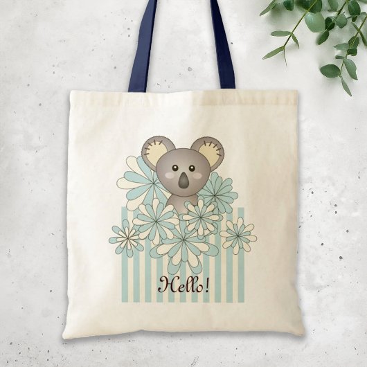 Pastel Blue Stripe Cute Baby Koala Aangepast Tote Bag