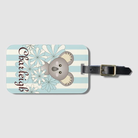 Pastel Blue Stripe Cute Baby Koala Kinder Bagagelabel (Voorkant (horizontaal))