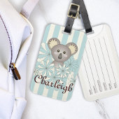 Pastel Blue Stripe Cute Baby Koala Kinder Bagagelabel