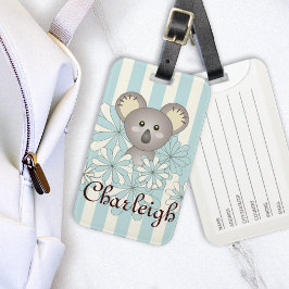 Pastel Blue Stripe Cute Baby Koala Kinder Bagagelabel