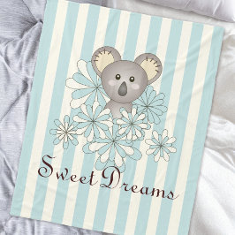 Pastel Blue Stripe Cute Baby Koala Kinder Fleece Deken