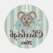Pastel Blue Stripe Cute Baby Koala Kinder Glas Ornament (Achterkant)
