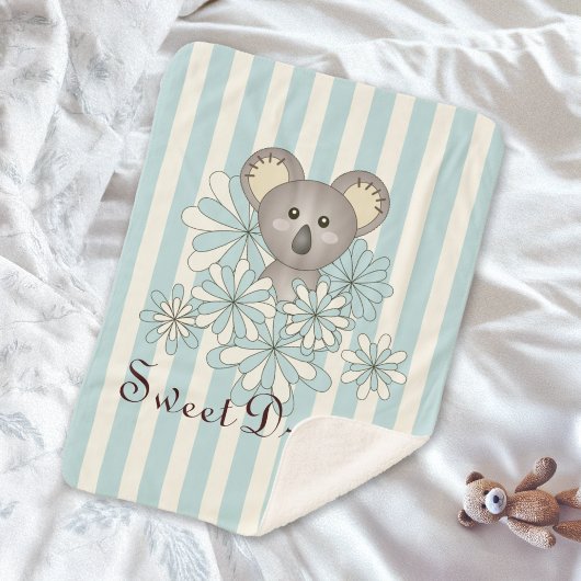 Pastel Blue Stripe Cute Baby Koala Kinder Sherpa Deken