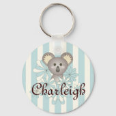 Pastel Blue Stripe Cute Baby Koala Kinder Sleutelhanger (Voorkant)