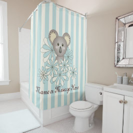 Pastel Blue Stripe Cute Cartoon Baby Koala Kinder Douchegordijn