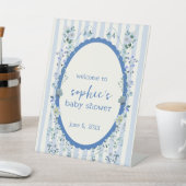 Pastel Blue Stripe Krans Baby shower Welkom Reclamebord Met Voetstuk (Insitu)