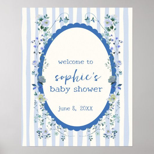 Pastel Blue Stripe Krans Baby shower Welkomstbord Poster (Voorkant)